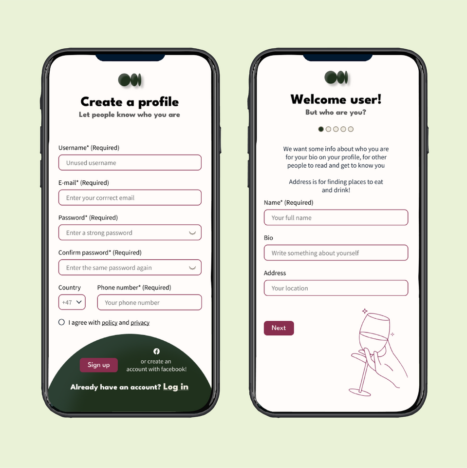 Foodieapp-skjerm